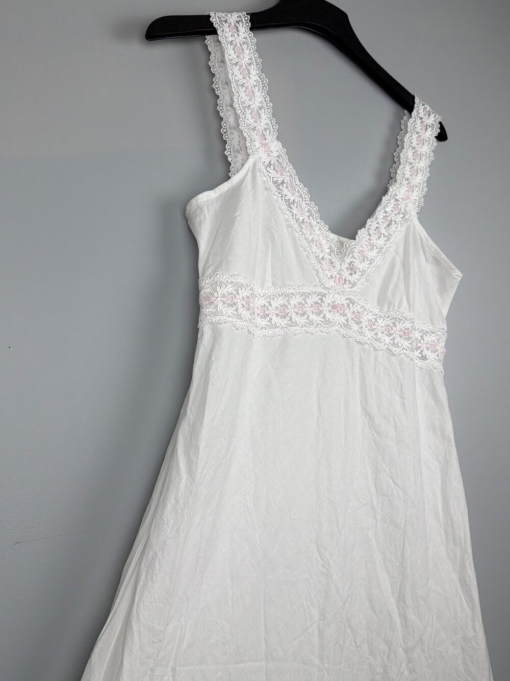 Eileen West Nightgown Women M White 100% Cotton Babydoll Lace Maxi Ribbon Bridal